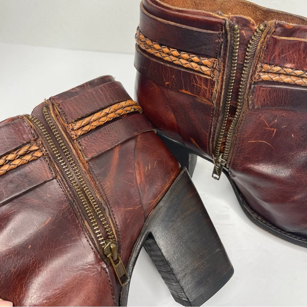 FREEBIRD by Steven Lion Heel Cognac REAL LEATHER Distressed Ankle Boot Size 11